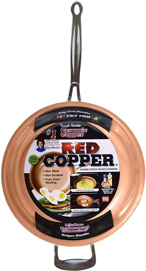 Red Copper 12 inch Pan by BulbHead Ceramic Copper Infused Non-Stick Fry Pan Skillet Scratch Resistant Without PFOA and PTFE Heat Resistant from Stove to Oven Up to 500 Degrees