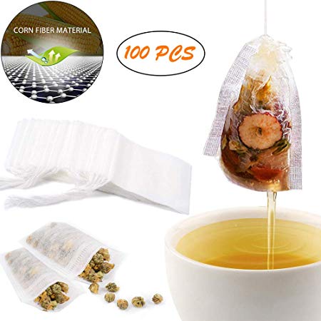 100PCS Biodegradable Tea Filter Bags,Disposable Tea Filter Bags,Empty Cotton Drawstring Seal Filter Tea Bags for Loose Leaf Teal（3.54 x 2.75 inch）