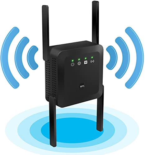 1200Mbps WiFi Range Extender, Dual Band 2.4G and 5G Signal Expander, 4 Antennas 360° Full Coverage, Wireless Signal Repeater Booster, WPS Easy Setup Extend The WiFi Signal to Smart Home