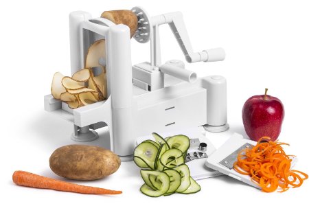 Greenco Strongest-and-heaviest Duty Professional Manual Tri-blade Spiralizer, Fruit and Vegetable Spiral Slicer - 3 Different Sizes of Japanese Stainless Steel Blades with Strong Suction Base