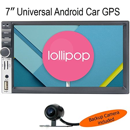 7MILE UNIVERSAL QuadCore 7 inch 2-Din Android 5.1 Lollipop Car GPS Stereo Radio HD 1024x600 Muti-touch Screen GPS Navigation, 3G WIFI Bluetooth OBD2 Mirror Link with Backup Camera by American Pumpkins