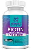 Biotin Softgels With 5000 MCG - Vitamin B7 for Hair Growth  Healthy Skin and Nails - Best Extra Strength B-Complex Supplement - For Maximum Energy and Metabolism - 60 Count - Zenwise Health