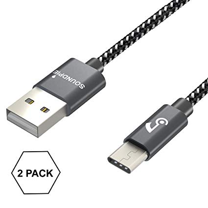 USB Type C Cable, SoundPie USB C to USB A 2.0 (2 PACK 5ft) Nylon Braided Fast Charging Sync Cable for Google Pixel Nexus 6P 5X, LG V20, Samsung Galaxy S8 Plus, New Apple Macbook More (Black/White)
