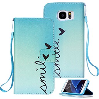 Galaxy S7 Case, S7 Case, Galaxy S7 Wallet Case, Etubby [Wallet Stand] PU Leather Wallet Flip Protective Skin Case with Card Slots and Wrist Strap for Samsung Galaxy S7 (2016) - Smile