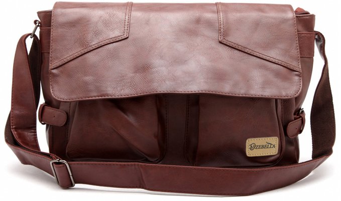 Men's PU Leather Briefcase Shoulder Messenger Crossbody Sling Satchel Bag-Brown