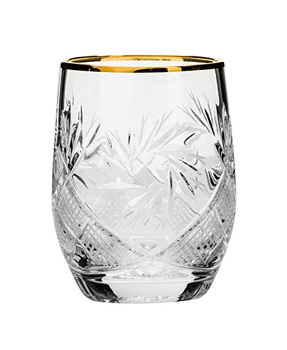 Neman GL5108-50G, 1.6 Oz Hand-made Crystal Shot Glasses with Golden Rim, 24K Gold-Plated Vintage Vodka Liquor Glasses, Wedding Drinkware, Set of 6