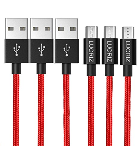 Micro USB Cable [3 Pack 2m/6.6ft] LUORIZ Extra Long Nylon Braided Android Charger Cables Charging for Samsung Galaxy, Samsung S6/S7, Samsung Note, Nexus, LG, Sony, HTC, Motorola, Kindle, Nokia and More - Red