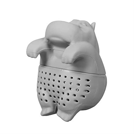 Cute Silicone Tea-infuser (BPA-free) in Hippo Design - grey - for loose Tea and Tea Leaves (Strainer)