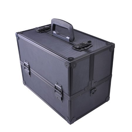 Professional Large Black Aluminum Cosmetic Box Train Makeup Artist Storage Case