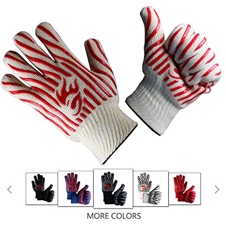 EvridWear 932°F Extreme Heat and Cut Resistant BBQ Gloves Oven Mitts, Non-slip Silicone Coated Pot Holders for Cooking, Baking, Grilling, Camping, Fireplace and Microwave (One Size, Red Stripe)