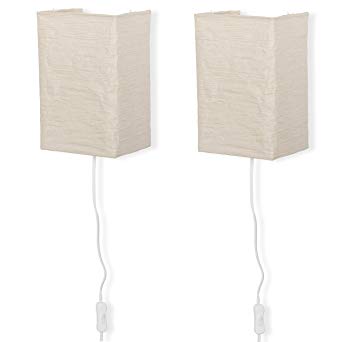 Wallniture Rice Paper Wall Mount Lamp Sconce with Toggle Switch Chandelier Light Bulbs Included Cream Set of 2