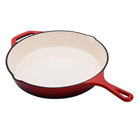 Hamilton Beach 12-Inch Enameled Cast Iron Fry Pan, Red