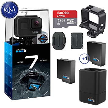 GoPro Hero 7 (Black) Action Camera w/Dual Battery Charger and Extra Battery Bundle