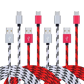 Micro USB Cable, FiveBox 4 Pack Premium Nylon Braided USB Fast Charging Cable Cords for Samsung Galaxy S6/S7 Edge, J3 J5 J7, Note 4/5, Tab4, HTC One M8, LG G Stylo G3, Android Phones