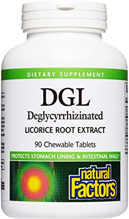 Natural Factors, Chewable DGL 400 mg, Licorice Root, Vegan, 90 tablets (90 servings)