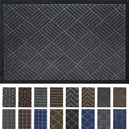 DEXI Door Mat Front Indoor Outdoor Doormat,Small Heavy Duty Rubber Outside Floor Rug for Entryway Patio Waterproof Low-Profile,17"x29",Dark Grey