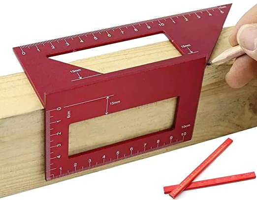 Aluminum Alloy Square for Woodworking Miter Scriber T Ruler 45/90 Degree Angle Ruler Angle Protractor Gauge with 2 Woodworking Pencils