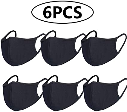 6pcs/Pack Dust Face Cover Breathable Reusable for Outdoor Sport Half Face Earloop Face Cover Dust Pollen Cotton Black Face Cover(Black)