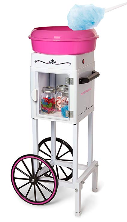 Nostalgia CCM200 Vintage Hard & Sugar-Free Cotton Candy Cart-36 Inches Tall, 36-Inched, White/Pink