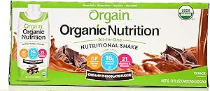 ORGAIN Organic Creamy Chocolate Fudge Shake 12 Pack, 11 FZ