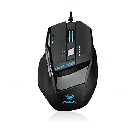 AULA Gaming Mouse Professional Optical 2000 DPI Wired USB Mice for Pro Game Notebook, PC, MAC, Computer (Black)
