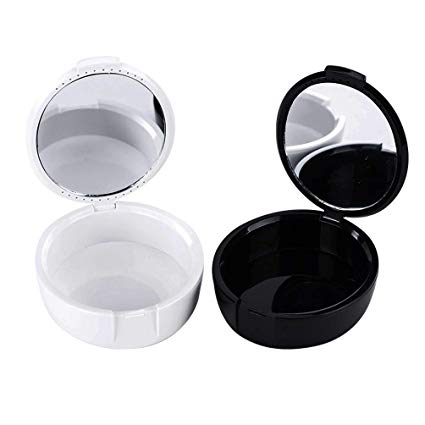 2 Pcs Invisalign Case Aligner Tray with Mirror Dental Orthodontic Retainer Case with Vent Hole Personal Denture Storage Boxes(Black and White)