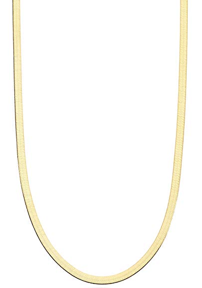 MiaBella 18K Gold Over Sterling Silver Italian Solid 3.5mm Flat Herringbone Chain Necklace Men Women 16", 18", 20", 22", 24", 26", 30"