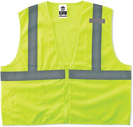 Ergodyne GloWear 8210Z ANSI Economy High Visibility Lime Reflective Safety Vest, Zipper Closure, Small/Medium