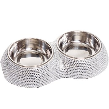 Crystal Rhinestone Bling Stainless Steel Small Dog Bowls