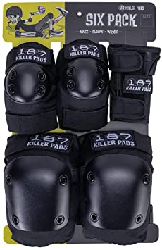 187 Killer Pads Skateboarding Knee Pads, Elbow Pads, and Wrist Guards, Six Pack Pad Set