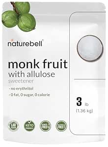 Monk Fruit & Allulose Sweetener with No Erythritol, 3 Pounds | 0 Aftertaste, 0 Calories, 0 Net Carbs – 1:1 Sugar Substitute – Perfect Sweet Balance for Baking, Cooking, Beverages – Keto, Vegan