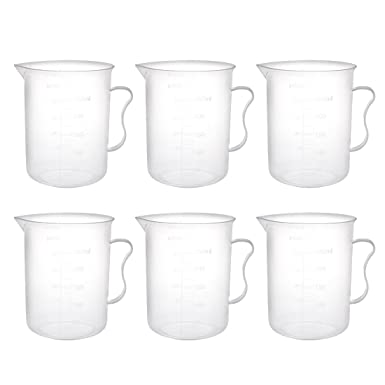 uxcell Measuring Cup 300ml PP Plastic Graduated Beaker Transparent with Handle for Lab Kitchen Liquids 6pcs