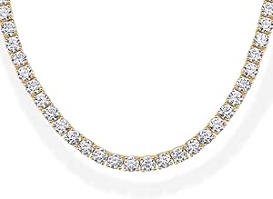 PAVOI 14K Gold Plated 3mm Simulated Diamond Tennis Necklace for Women | Tennis Chain | Chunky Long Gold Necklace for Women| Sizes 15" and 18"