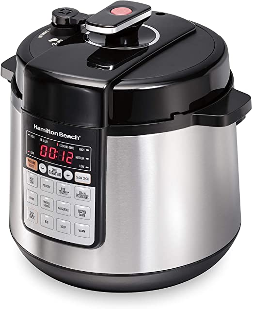 Hamilton Beach 10-in-1 Multi-Function Electric Pressure Cooker, 6 quart, Steamer, Sauté and Warmer, Stainless Steel (34502)