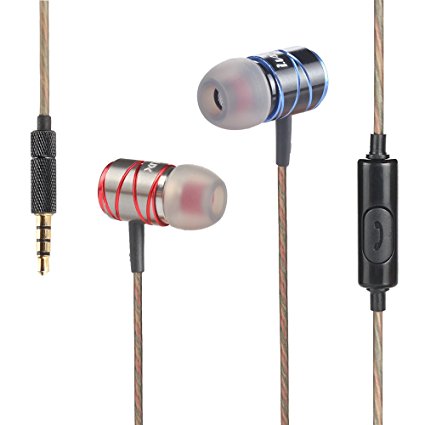 i.VALUX Hybrid Dynamic Balanced Armature (BA) Dual-Driver In Ear Monitors IEMS HI-FI Headphones Earphones Earbuds Headset with Inline Microphone and Remote, Red & Blue