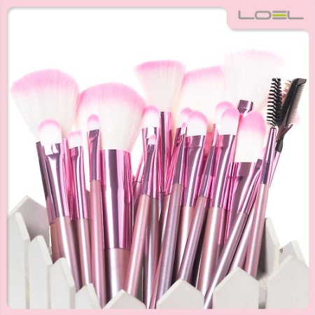 Loel Professional Portable 22 Pcs Make up Brush Cosmetic Set Premium Synthetic Hair with Case Pink