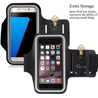 Iphone 6 plus Armband,Samsung Galaxy S7 Edge Armband,Iphone 6s plus Armband, Note 5 Armband,Galaxy S6 Edge plus Armband by Gpixiu®,feartured with Sport Scratch-resistant Material,slim Light Weight,dual Arm-size Slots,sweat Resistant&key Pocket,with Headphone Ports
