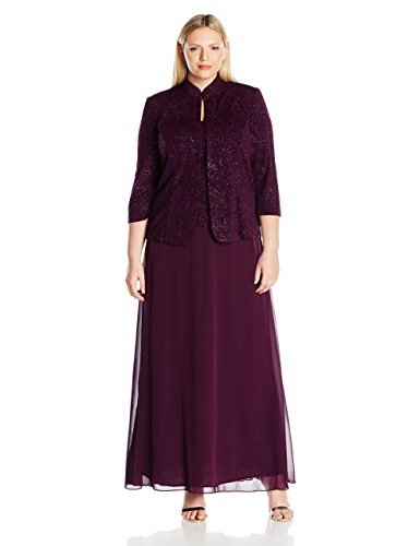 Alex Evenings Women's Plus-Size Jacquard Knit Long Dress and Manadrin Jacket