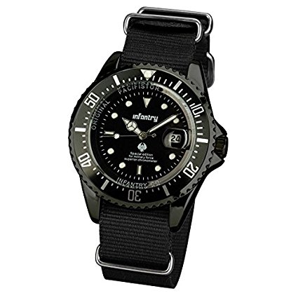 INFANTRY Night Vision Mens Analog Quartz Wrist Watch Date Display with Black Nato Nylon Watchband.