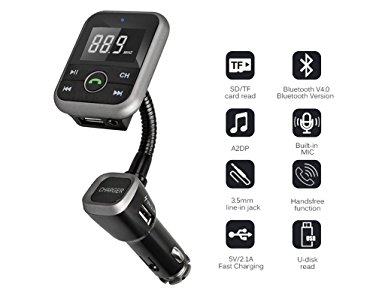 Bluetooth FM Transmitter for Car with Remote Dual Port, SolidPin Bluetooth Radio Transmitter Hands free Car Kit for iPhone Samsung Motorola HTC LG Nokia Sony Google Pixel Nexus Android Smartphone