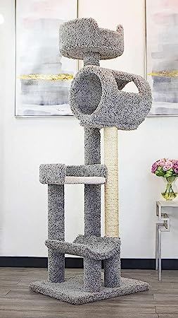 New Cat Condos 140003- Solid Wood Cat Climbing Tower Cat Tree, Gray