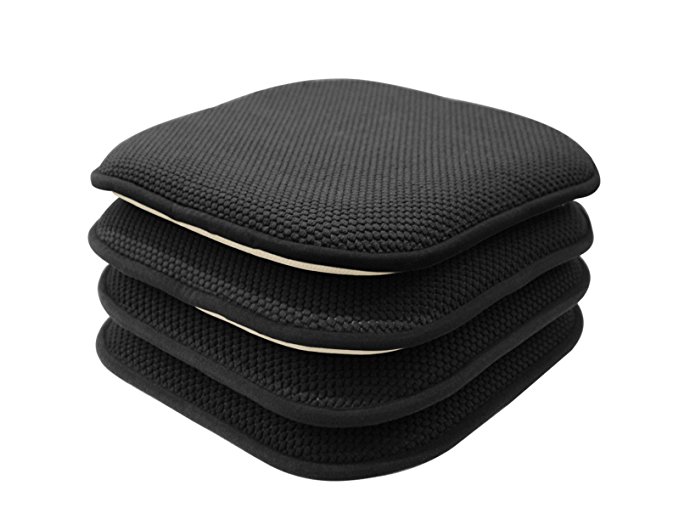 GoodGram 4 Pack Non Slip Honeycomb Premium Comfort Memory Foam Chair Pads/Cushions - Assorted Colors (Black)