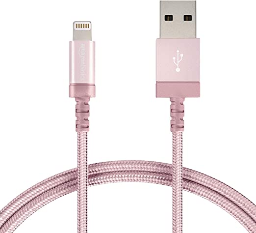 AmazonBasics Nylon Braided Lightning to USB A Cable - MFi Certified iPhone Charger - Rose Gold, 6-Foot