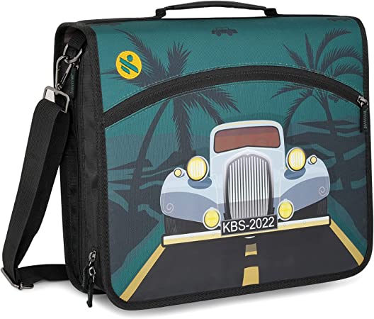 Kinbashi 3-Inch Car Zipper Binder, Round Ring Binder with Expanding Files, Handle and Shoulder Strap, Green