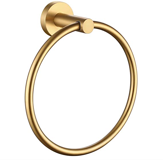 Hand Towel Ring Brushed Gold, APLusee SUS 304 Stainless Steel Round Towel Holder for Contemporary Bathroom Toilet Kitchen Storage, Wall Mounted