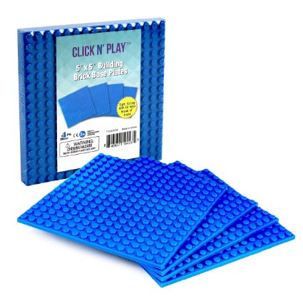 Click n Play Blue Building Brick Baseplates - 5x 5 - Pack of 4 Tight Fit-Lego Compatible