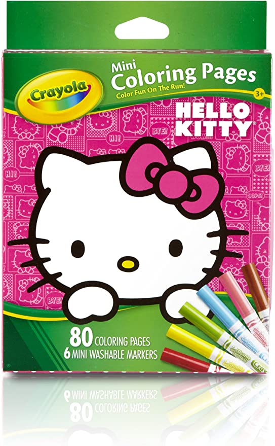 Crayola Hello Kitty Mini Coloring Pages & Markers, 86 Piece Set Art Gift for Kids 3 & Up, Washable Non-Toxic Markers, Mini Coloring Book Pages Feature Favorite Hello Kitty Characters, Great for Travel