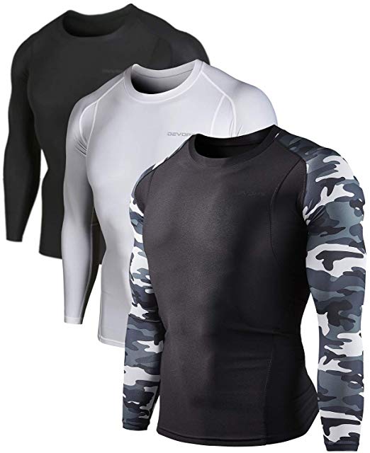 DEVOPS Men's 2~3 Pack Cool Dry Athletic Compression Long Sleeve Baselayer Workout T-Shirts