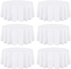 6 Pack Round Polyester Tablecloth, 60 inch White Table Cloth fit 3 Foot Round Table, Stain and Wrinkle Resistant Washable Fabric Circular Table Cover for Weddings Party Banquets or Restaurants