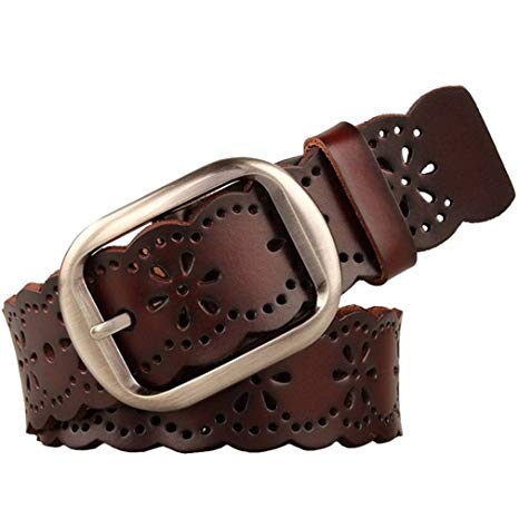 JASGOOD Women’s Hollow Flower Genuine Cowhide Leather Belt With Alloy Buckle